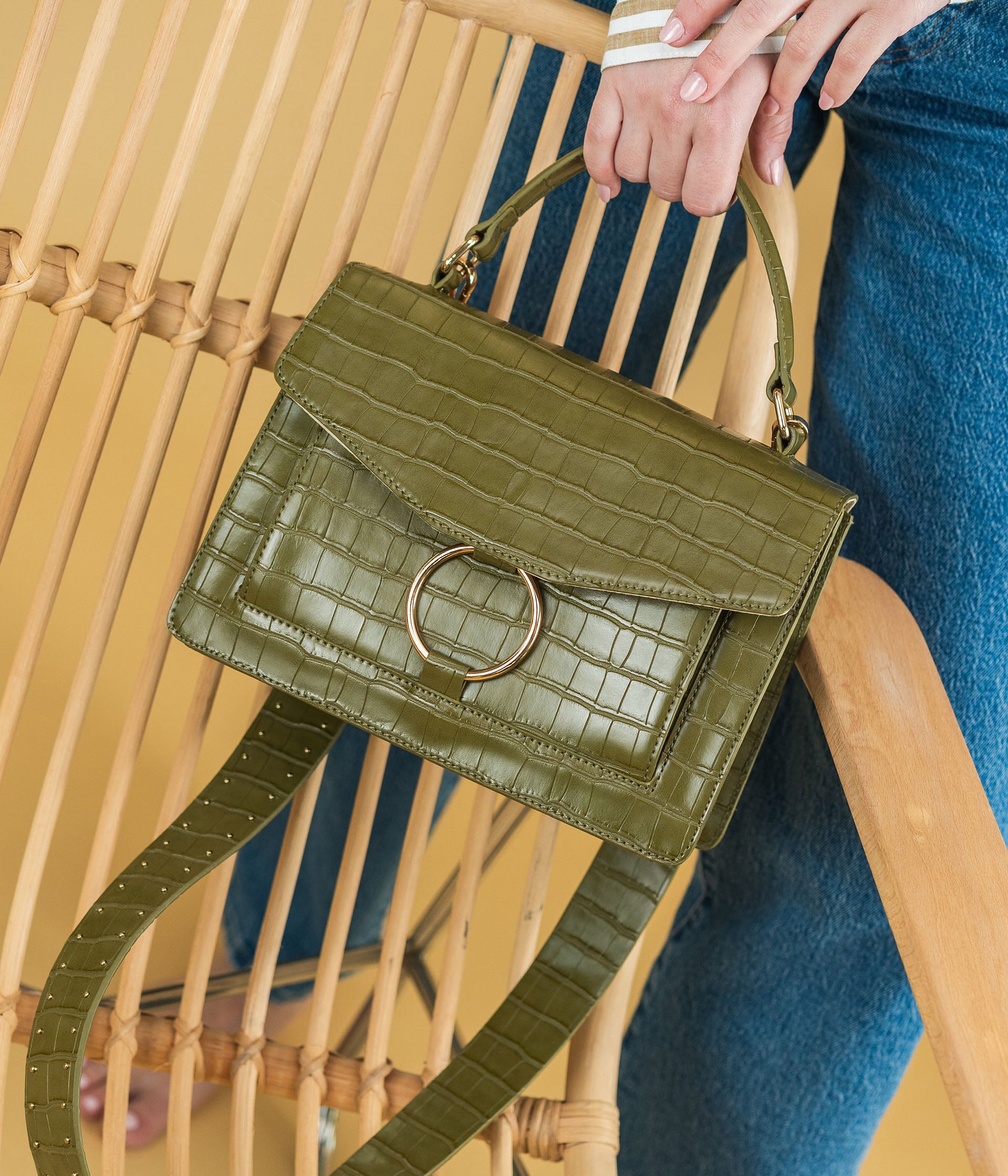 Sac a main shop cuir vert